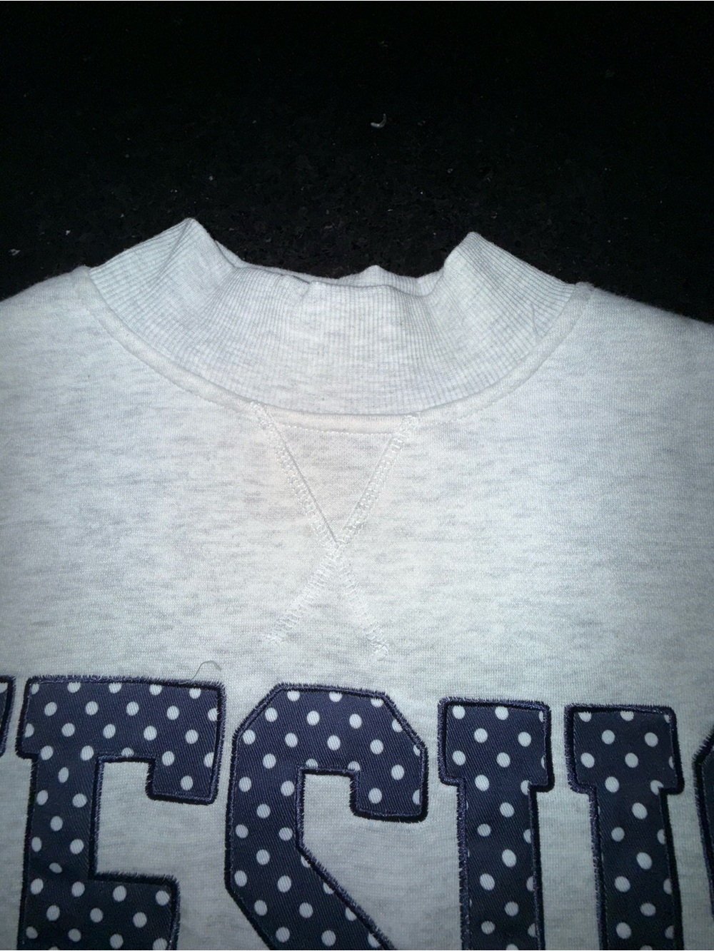 NEW BLUE RIOT XO VIRAL TIKTOK Gray MOCK NECK SWEATSHIRT Navy Polka Dot JESUS XS - Picture 5 of 10